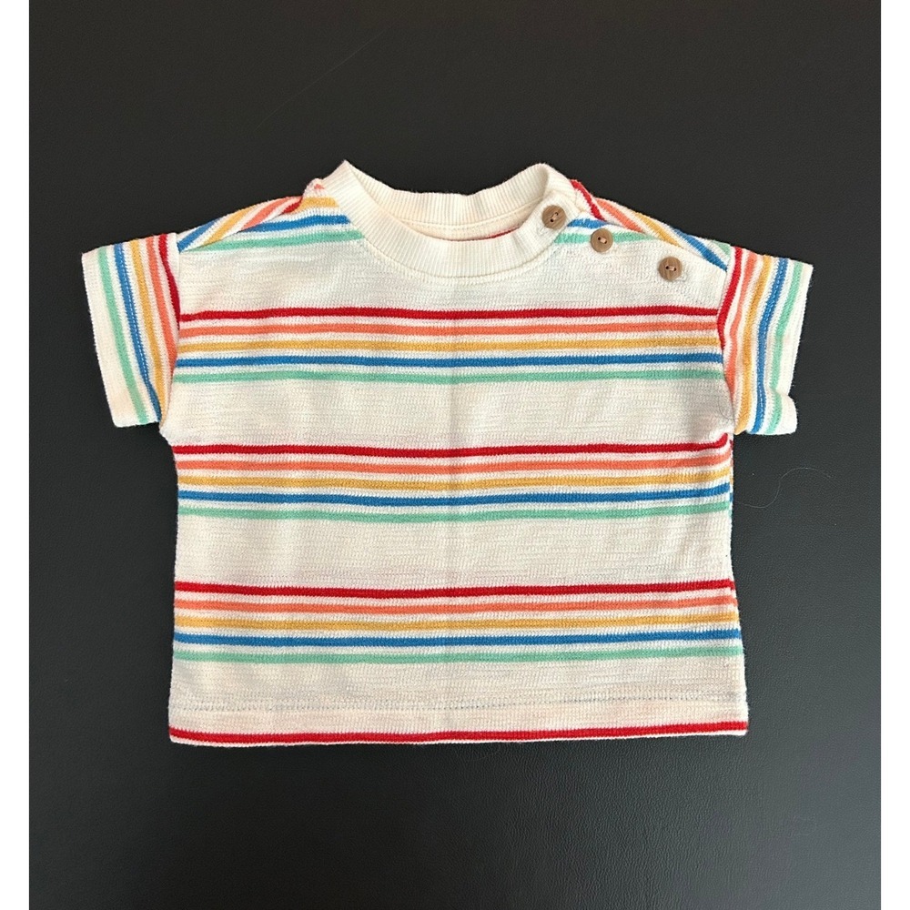 Old Navy Baby Multi Stripe Short Sleeve Button Shoulder T-Shirt 0-3M (1260)